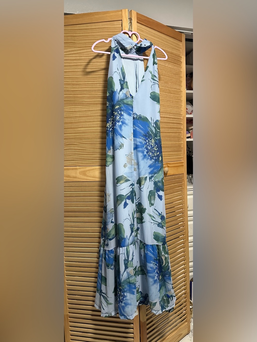Light Blue Floral Maxi Dress with Blue & Green Print